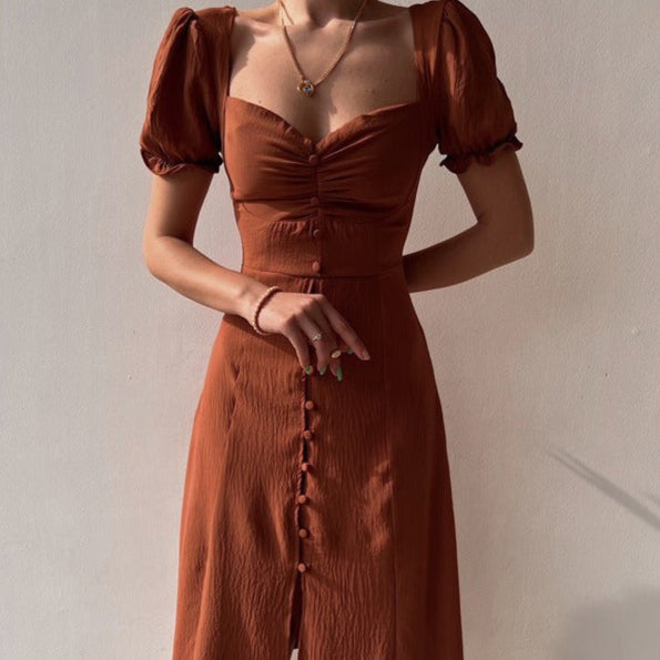 Vestido midi para mujer botones decorativos estilo romántico - Clara