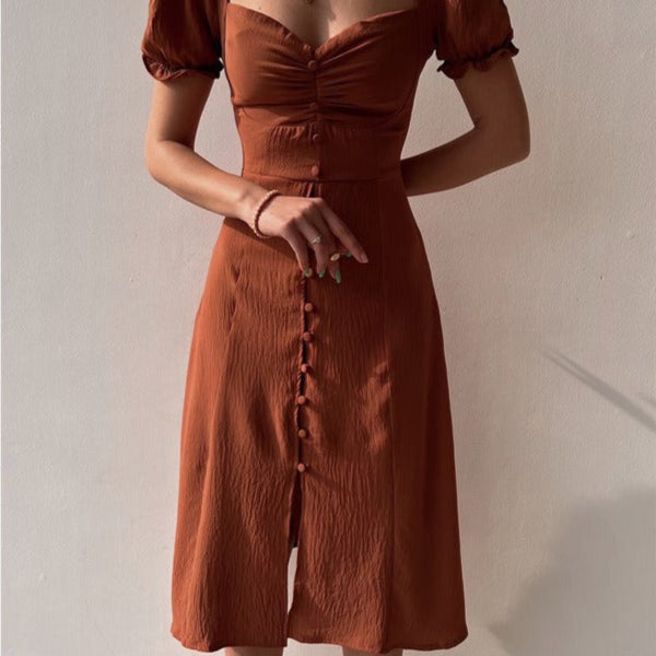 Vestido midi para mujer botones decorativos estilo romántico - Clara