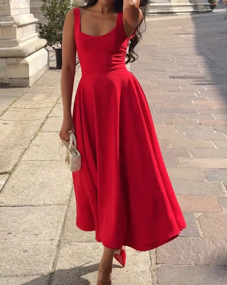Kenia - Vestido rojo midi ajustado de tirantes