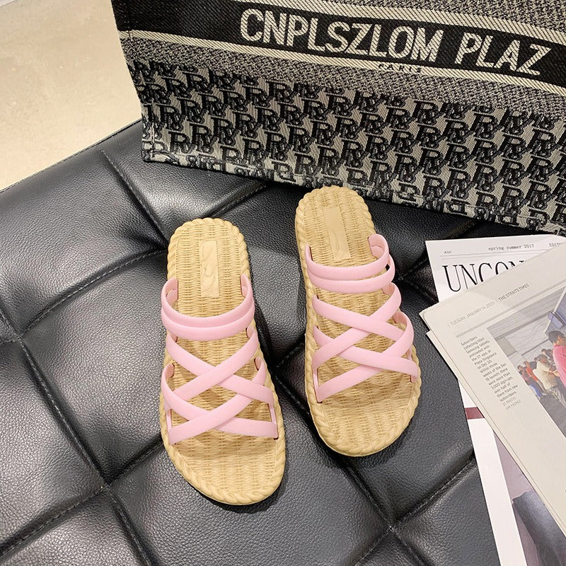 Sandalias planas mujer tiras cruzadas estilo romano amarillo - Soléa
