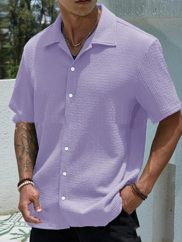 Jeffron - Camisa casual de manga corta de color liso para hombre