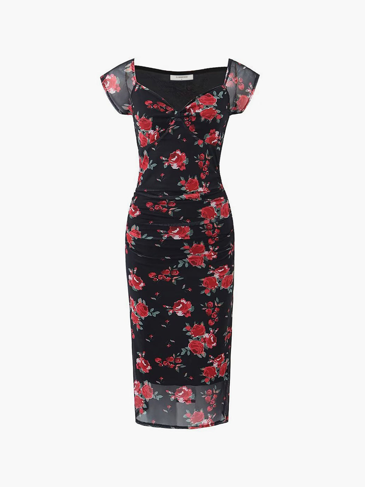 Júlia - Vestido midi con pliegues laterales y estampado floral