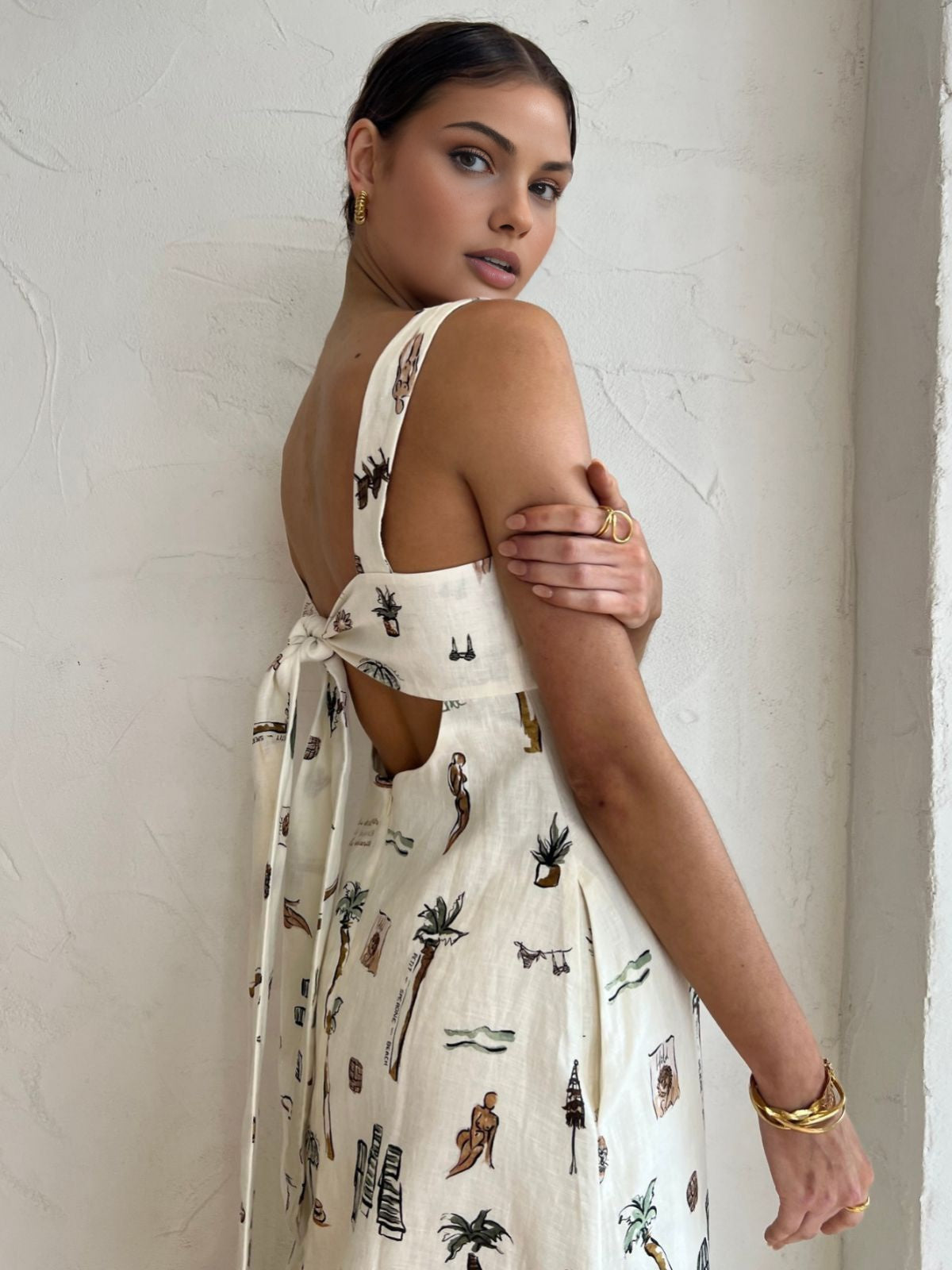 Aroa - Vestido largo anudado con estampado tropical