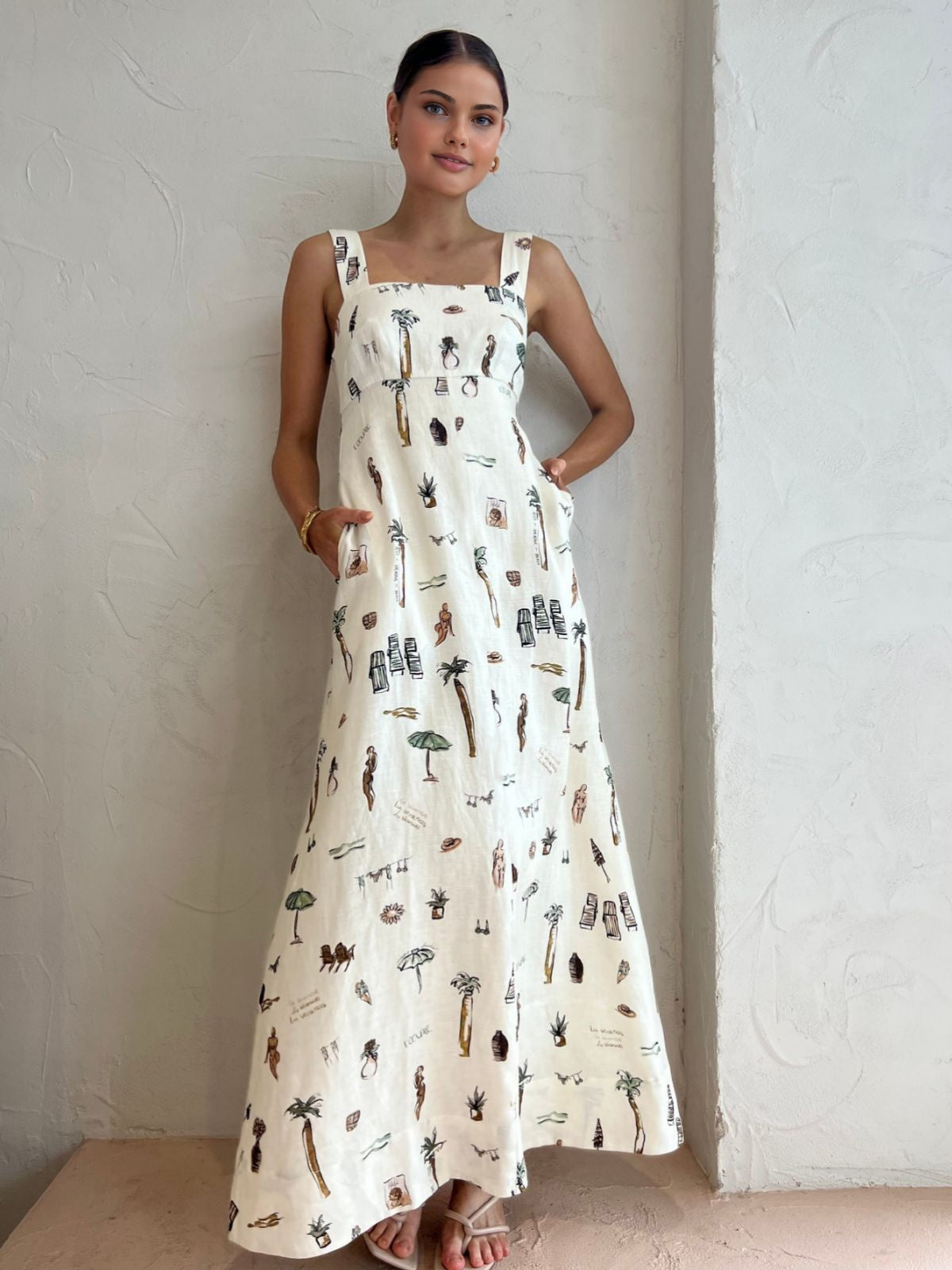 Aroa - Vestido largo anudado con estampado tropical