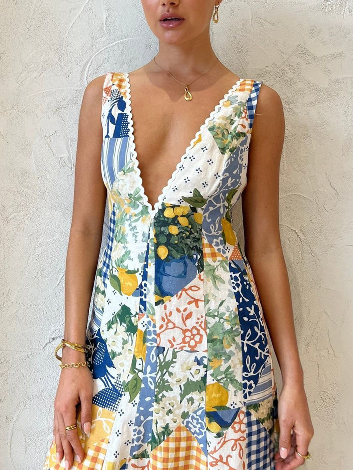 Holly - Vestido largo de encaje con estampado de limonada
