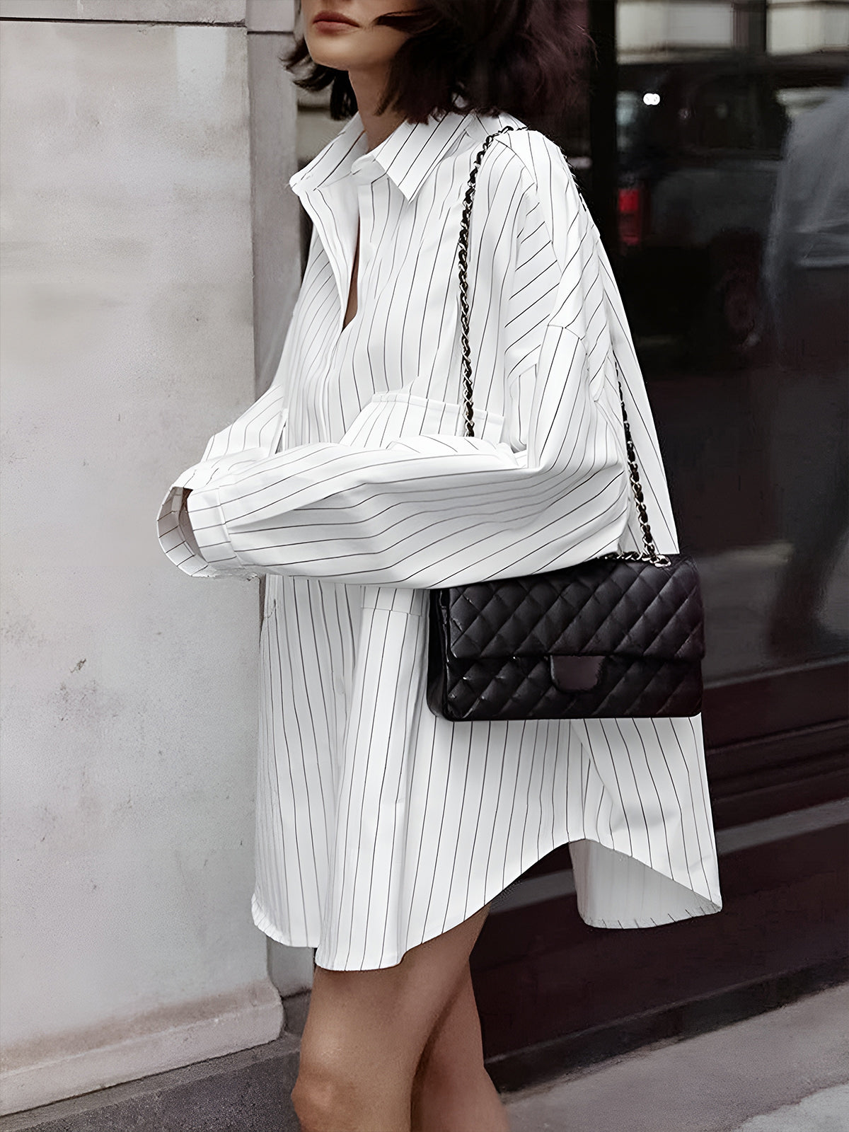 Leah - Camisa oversize de rayas y bolsillos grandes
