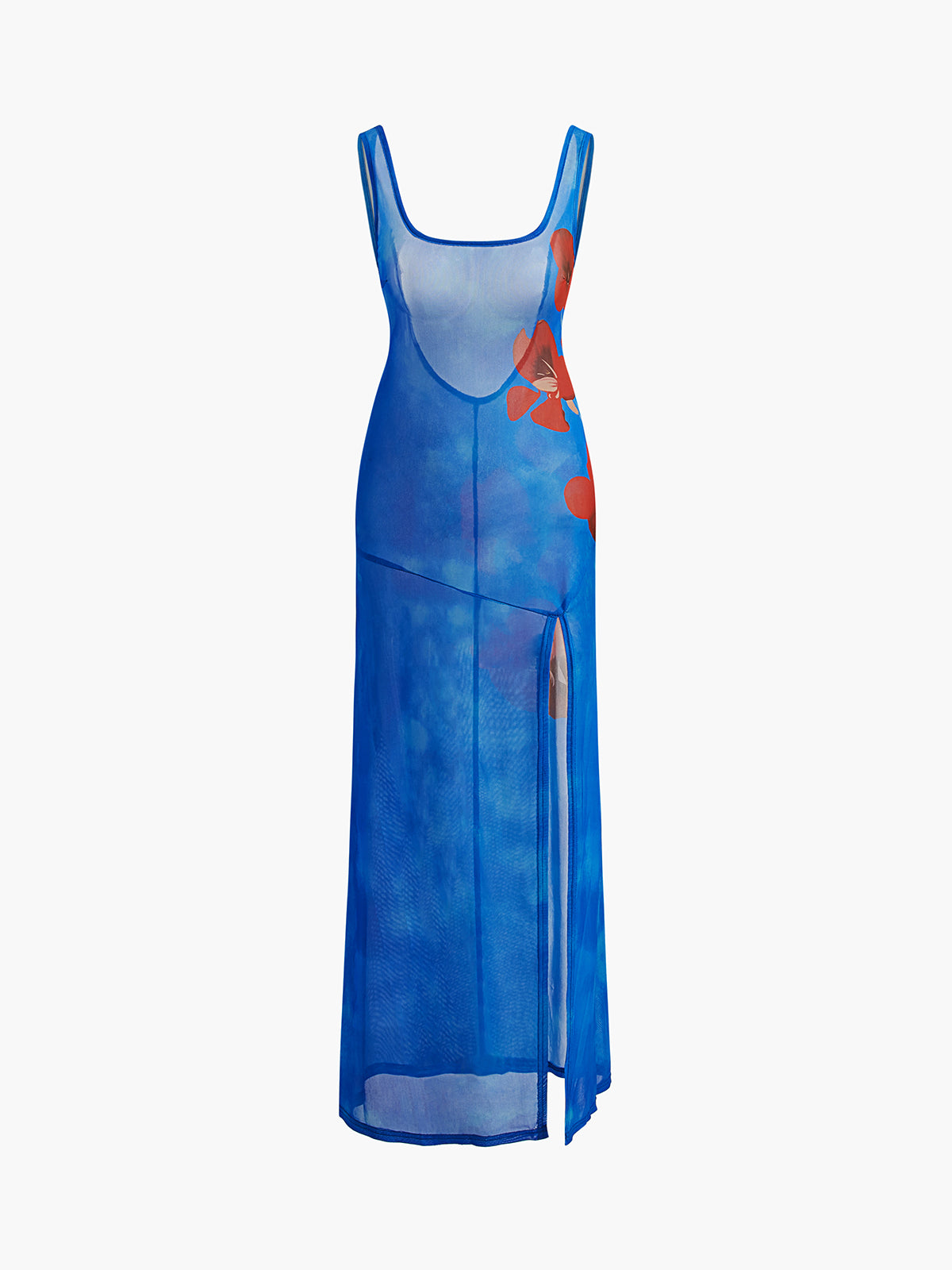Elena - Vestido ajustado con estampado floral, escote halter y abertura