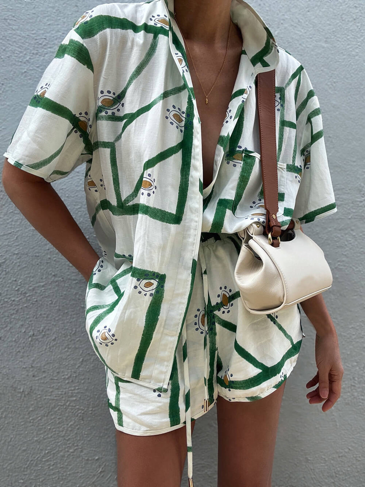 Julia - Conjunto de pantalón corto con cordón estampado