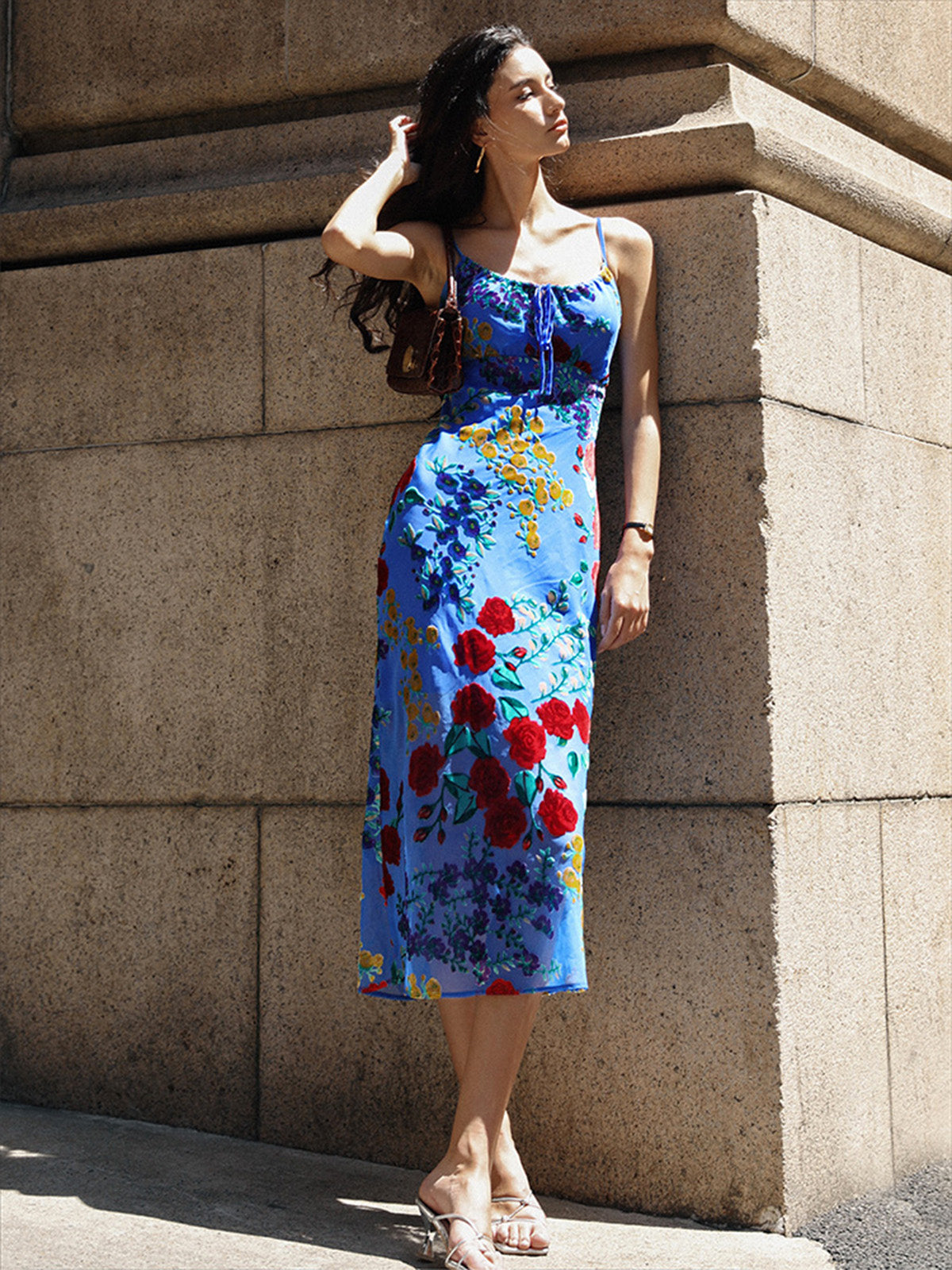 Paige - Vestido Midi Estampado con Tirantes