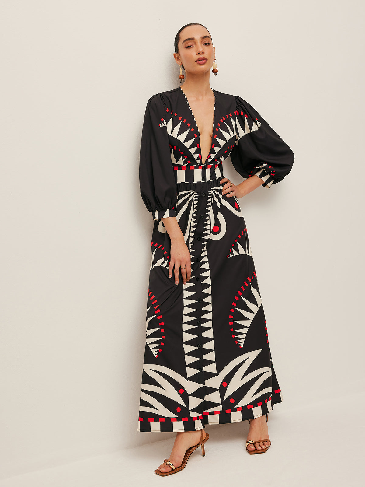 Dinah - Vestido con escote en V y estampado boho