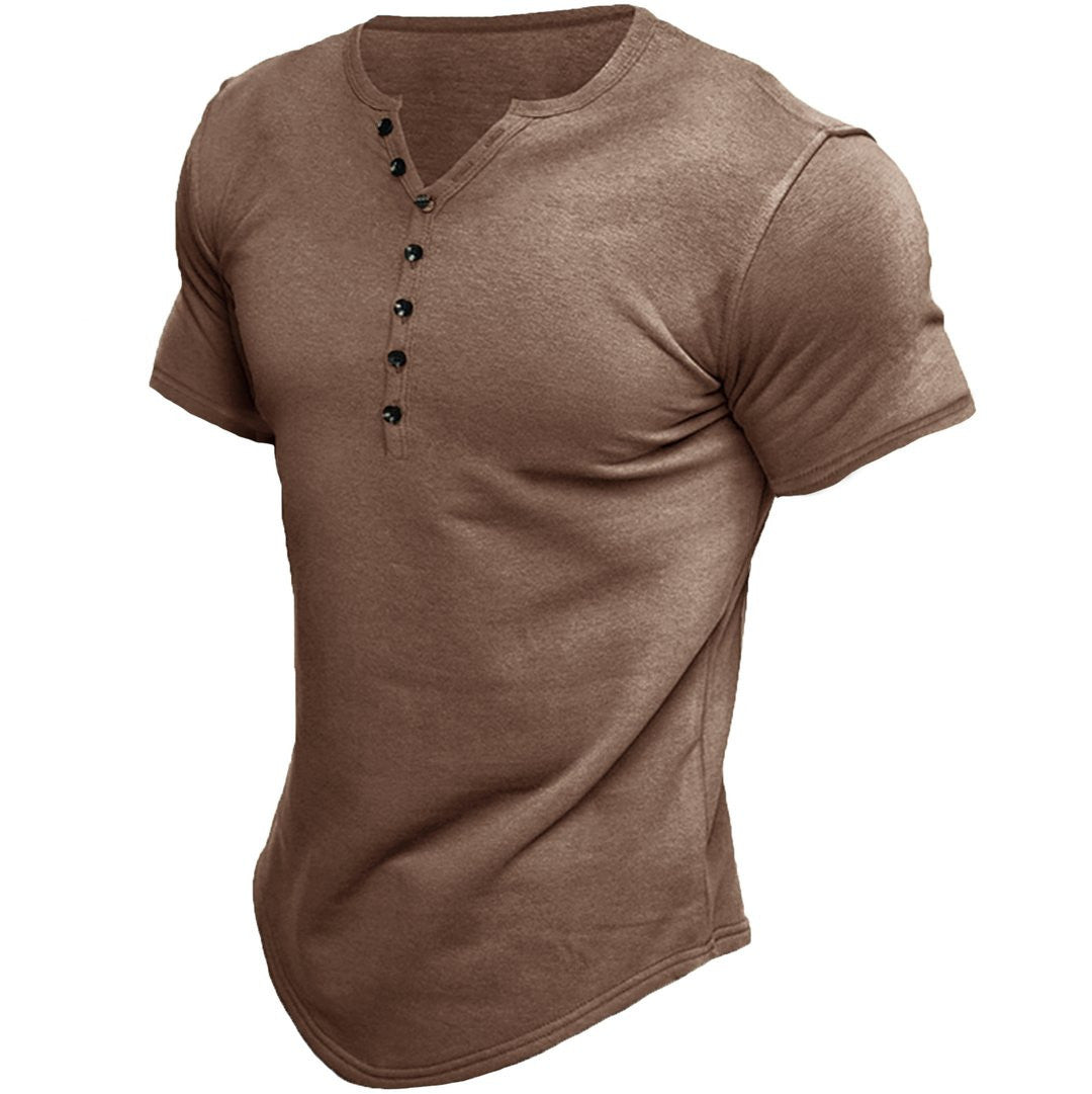 Camiseta slim fit de hombre con media tapeta de botones