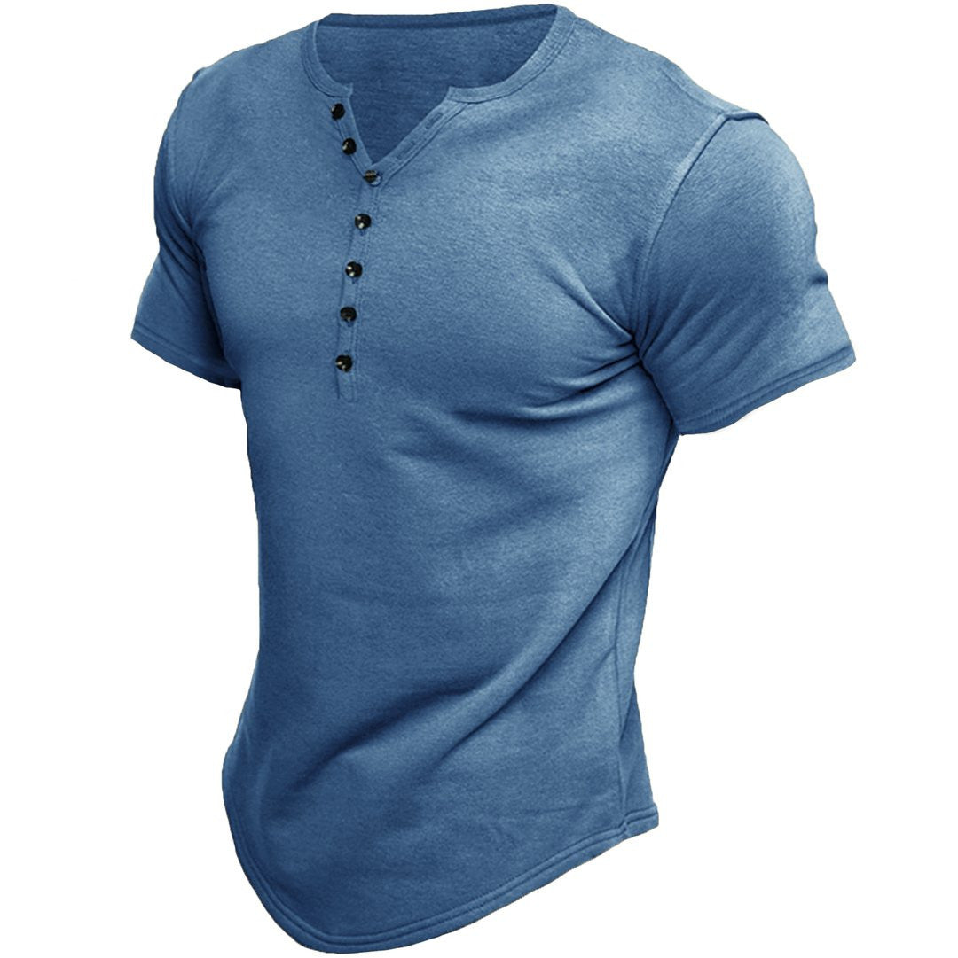 Camiseta slim fit de hombre con media tapeta de botones