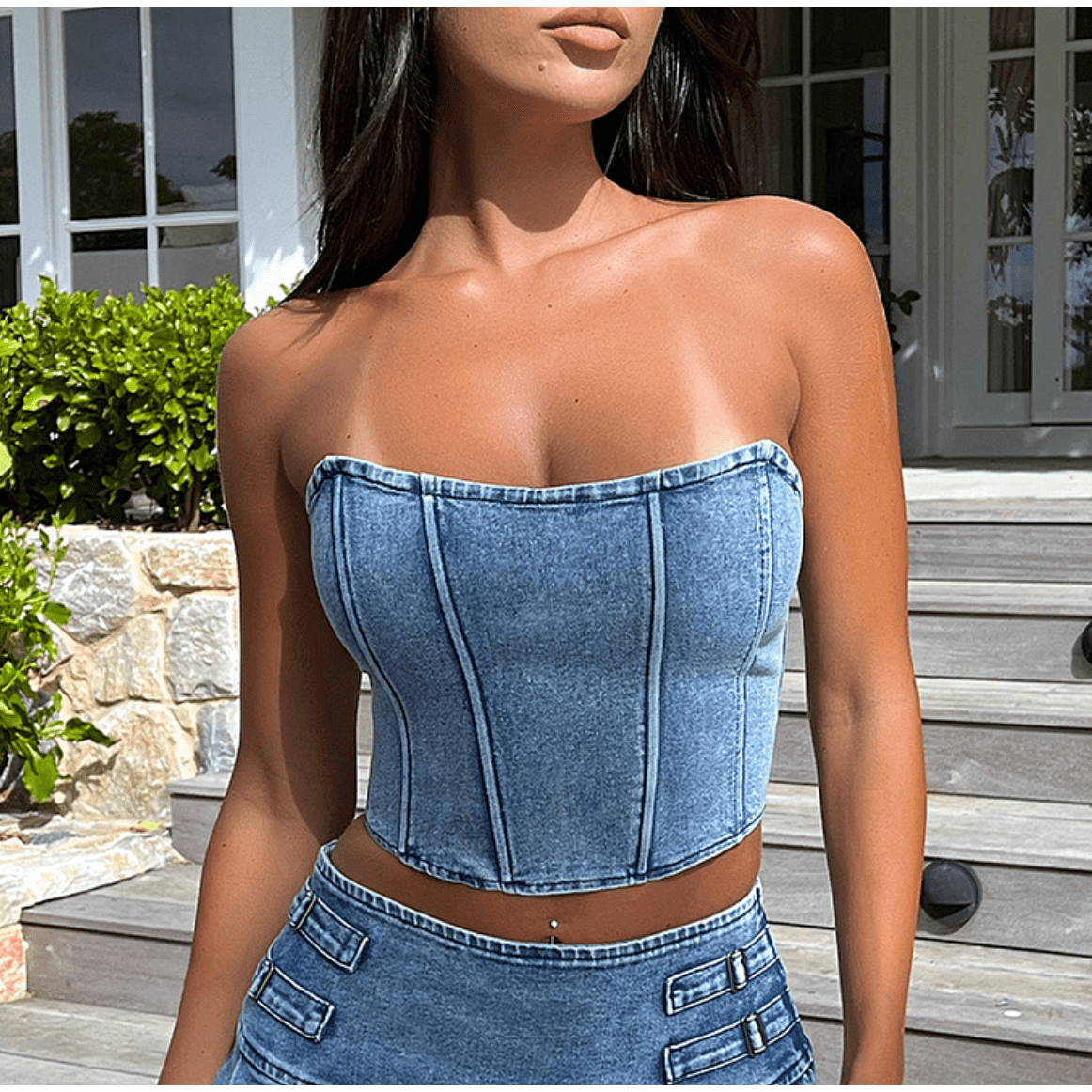 Top Feie - Top denim de dama