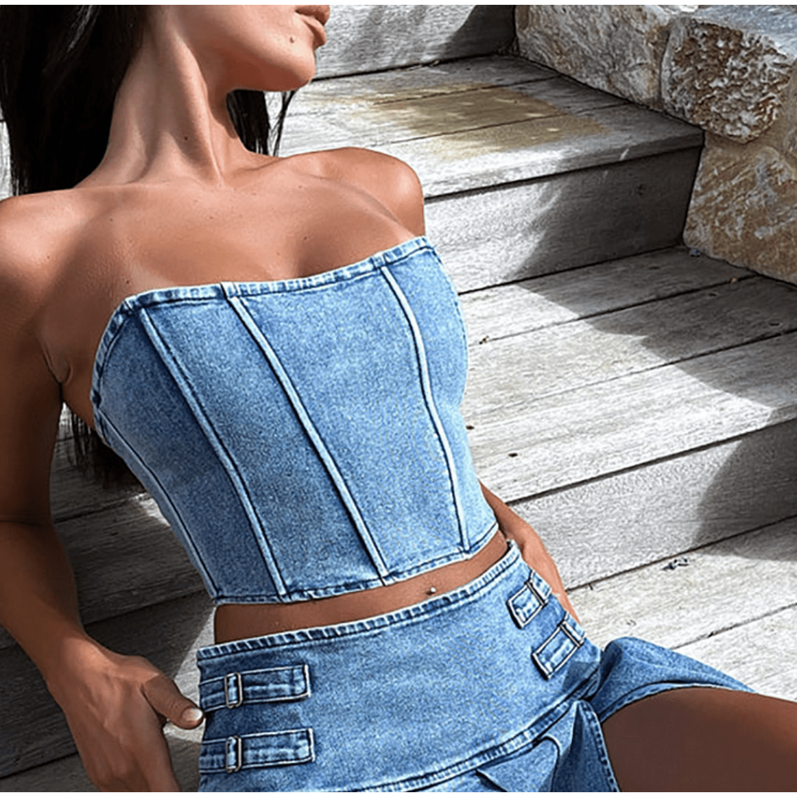 Top Feie - Top denim de dama