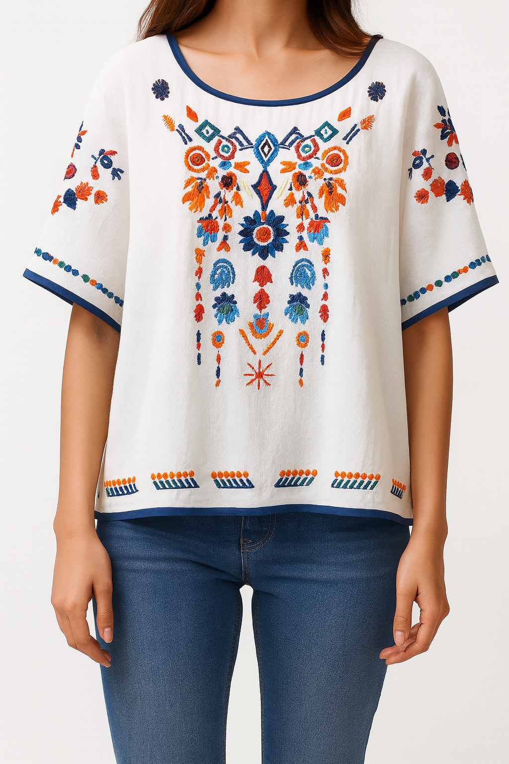 Blusa bordada manga corta mujer - Britanny