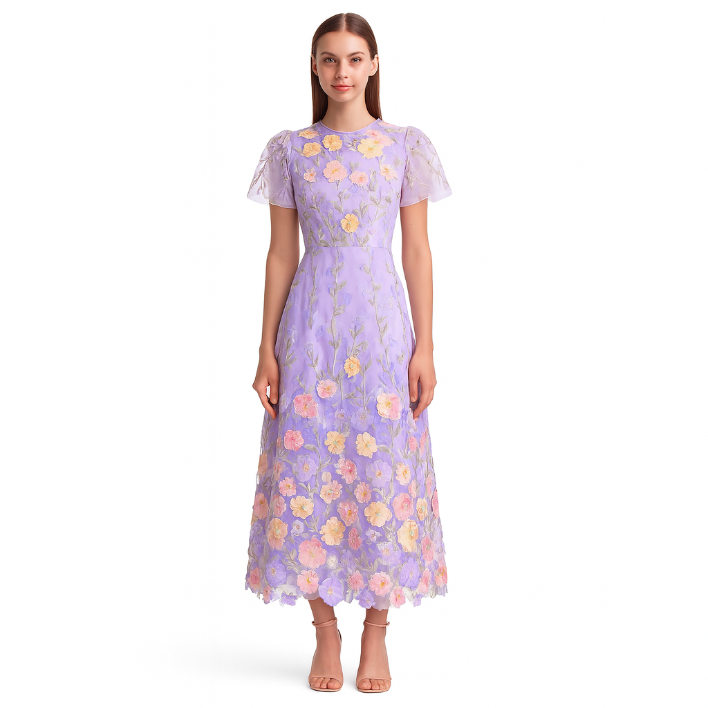 Vestido largo floral bordado mujer - Fiorella