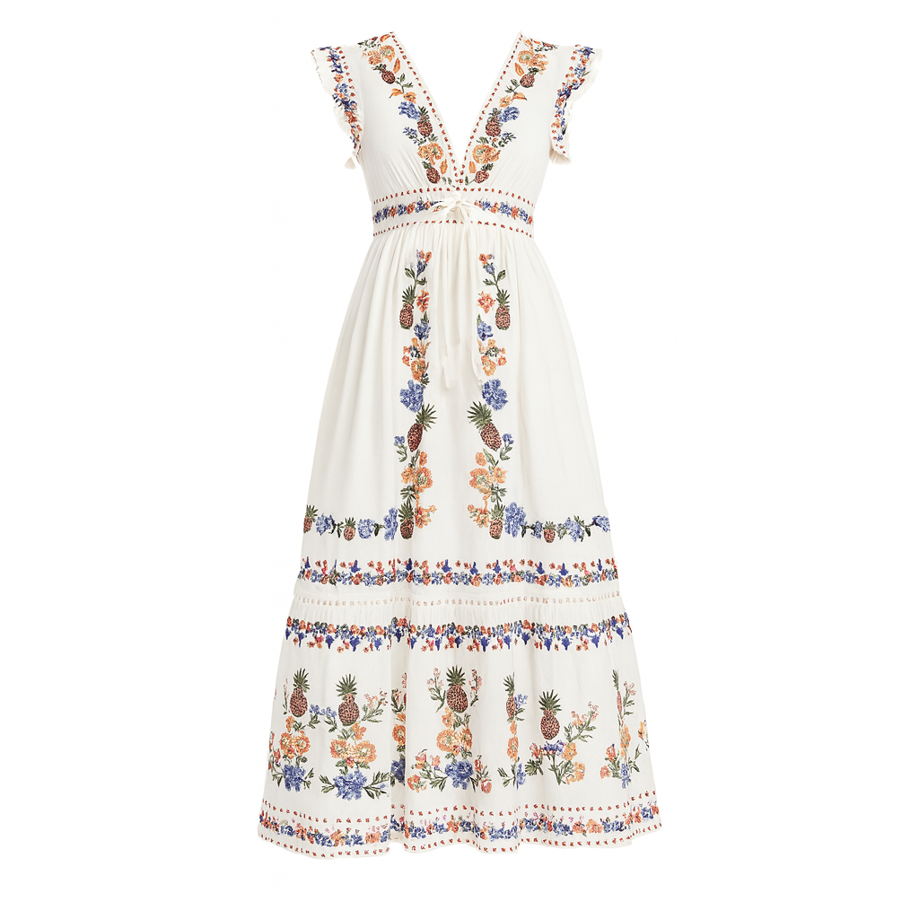 Vestido largo bordado bohemio mujer - Ameyal