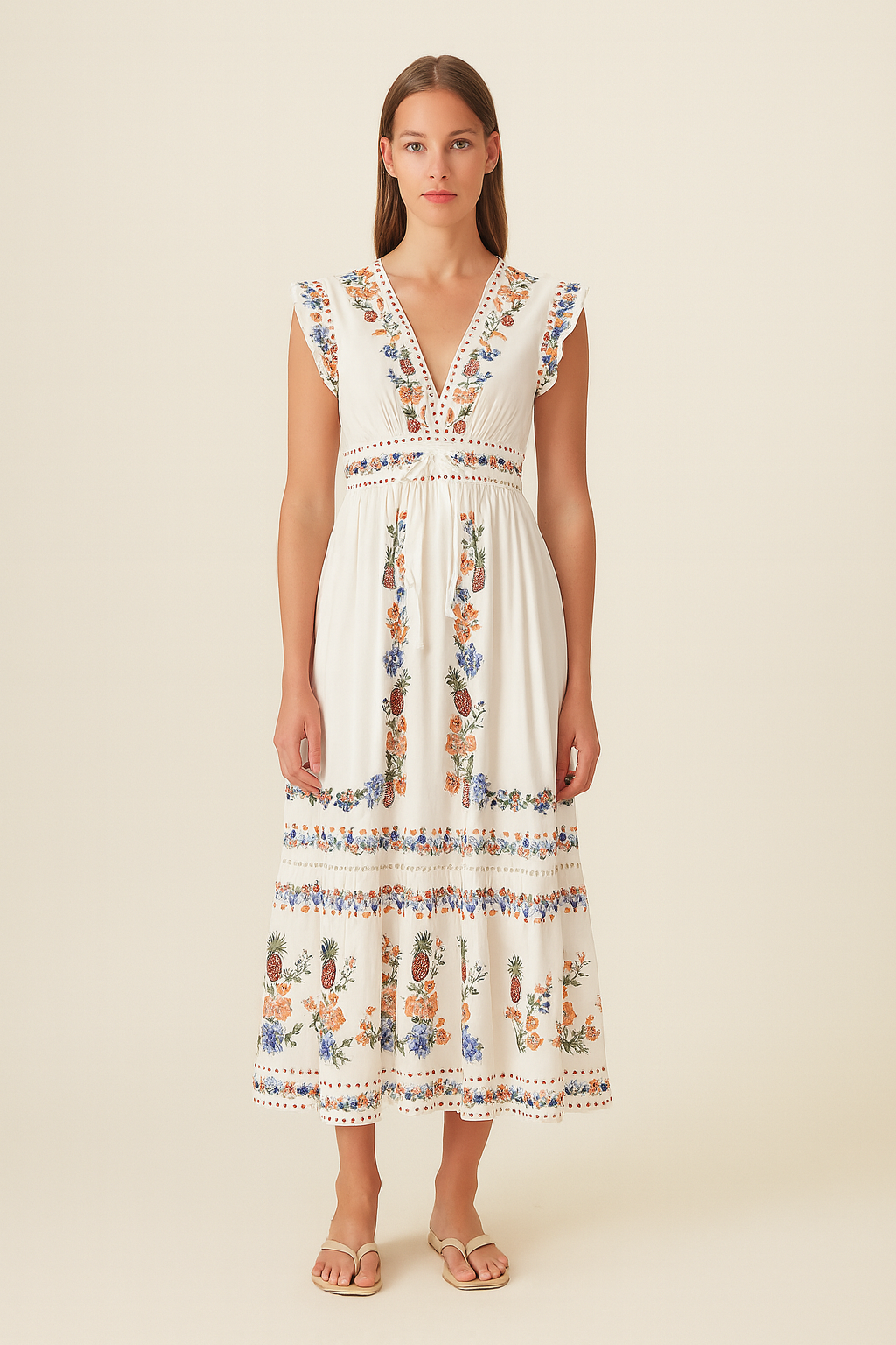 Vestido largo bordado bohemio mujer - Ameyal