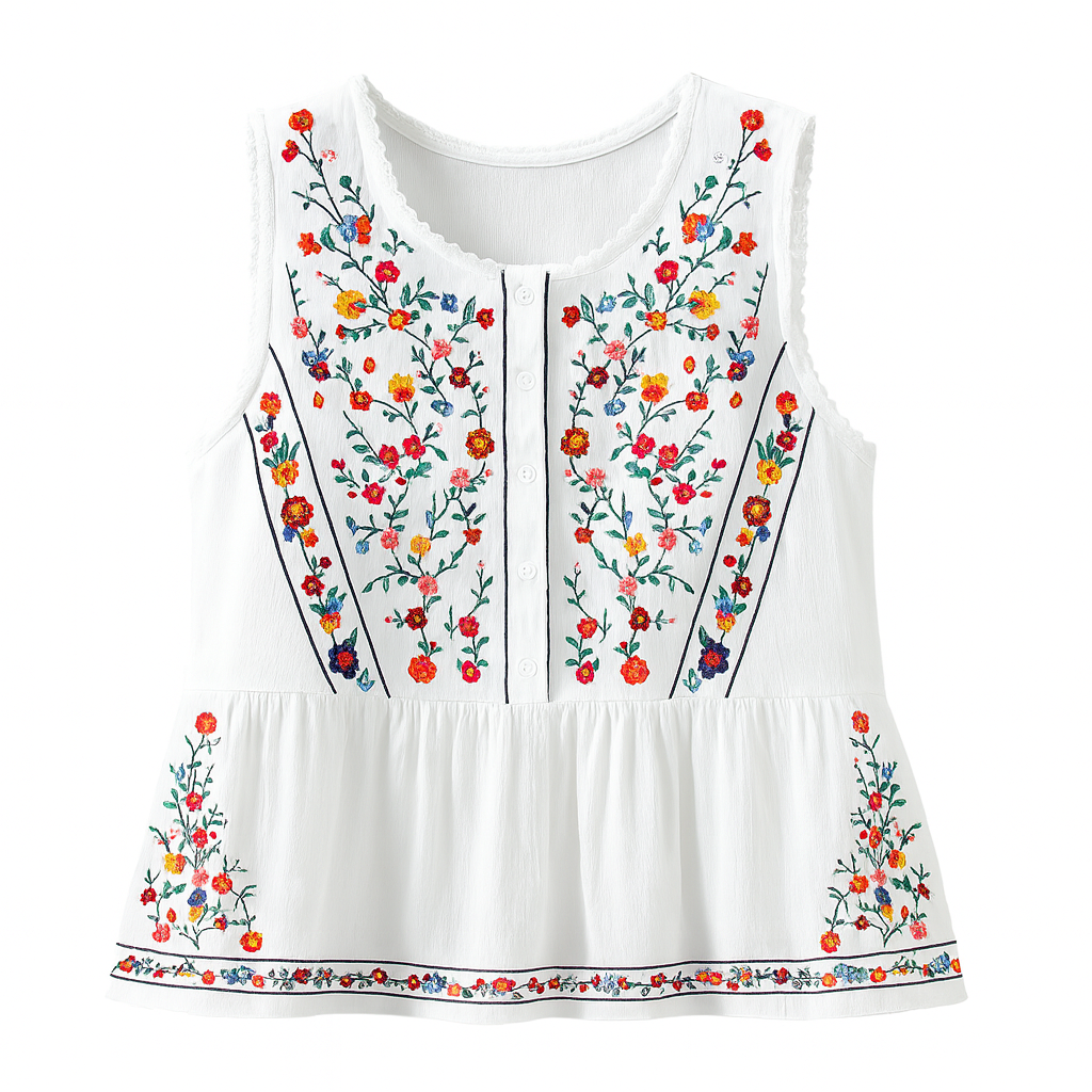 Blusa sin mangas bordado floral bohemio - Alondra