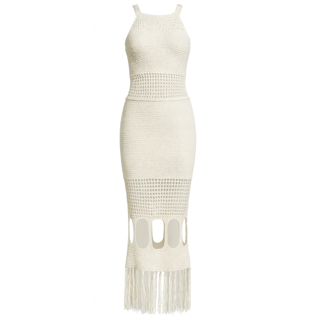 Vestido largo de punto calado cuello halter - Selinne
