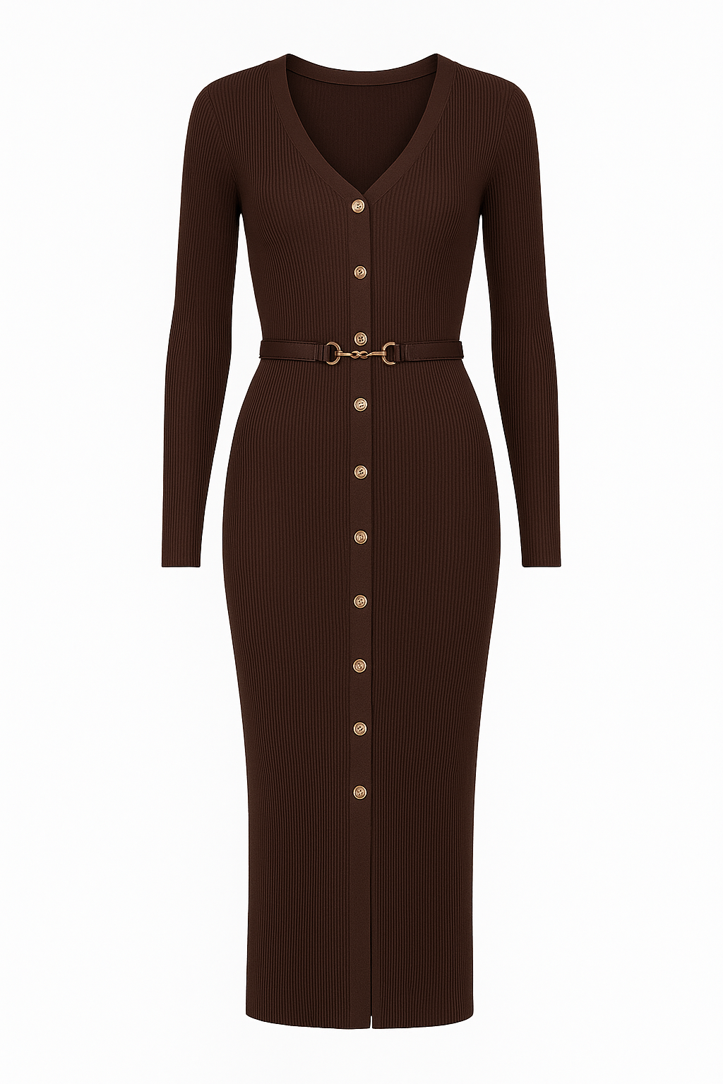Vestido midi punto botones cinturón fino - Maelle