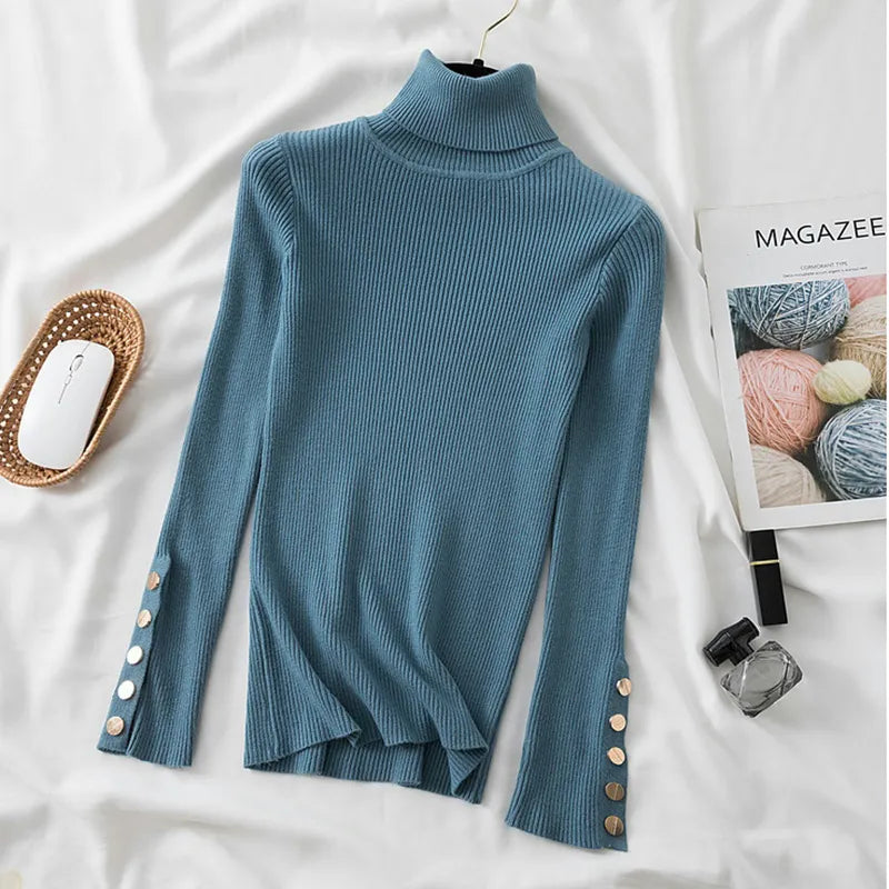 Jenna - Jersey de manga larga y cuello alto para mujer