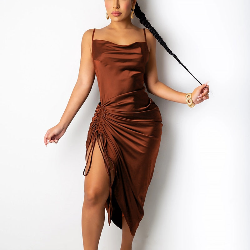 Tama - Vestido largo de satén con volantes