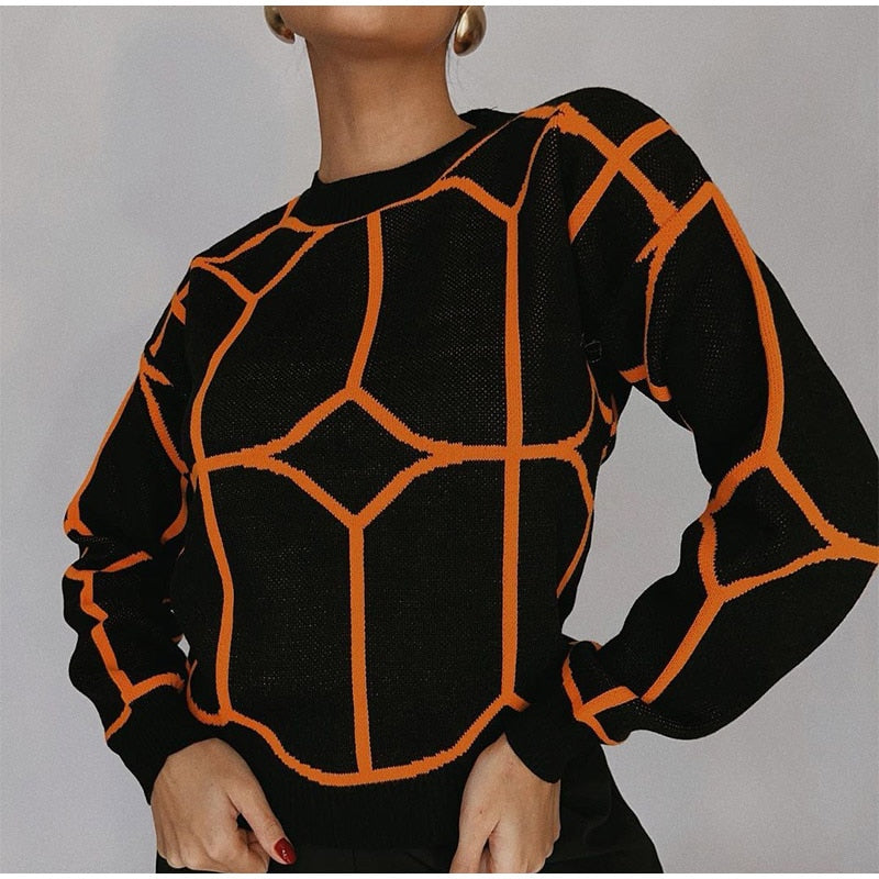 Chio - Jersey geométrico de cuello redondo y estampado llamativo
