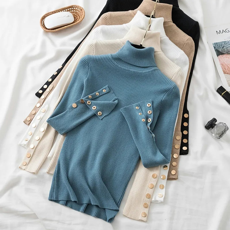 Jenna - Jersey de manga larga y cuello alto para mujer