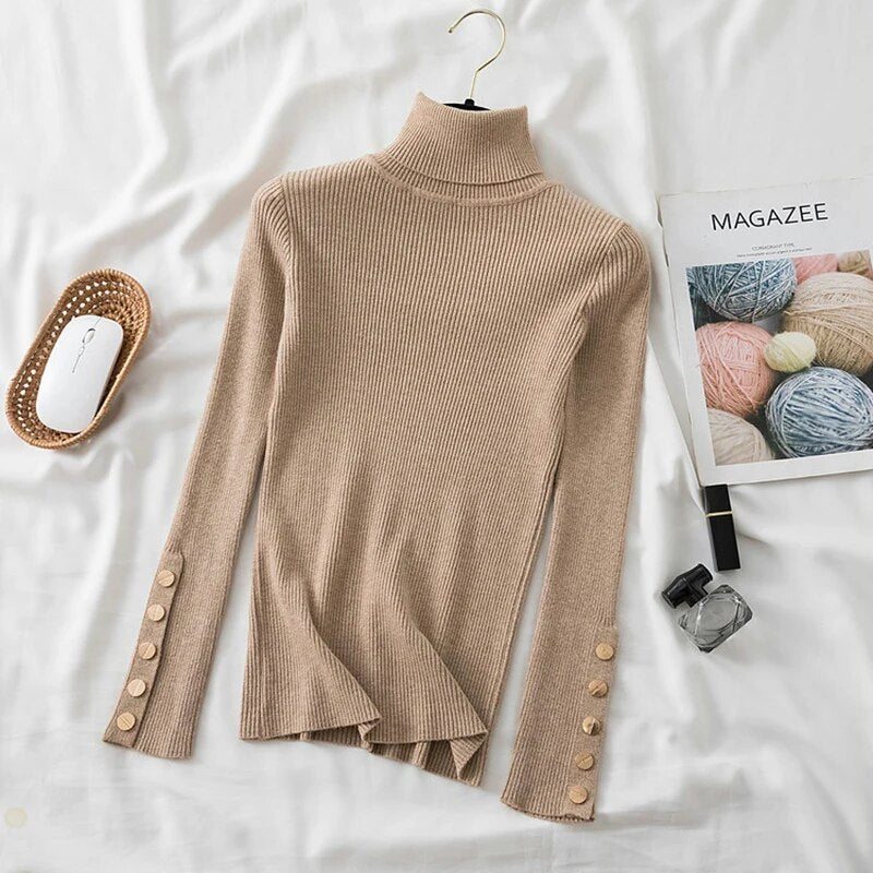 Jenna - Jersey de manga larga y cuello alto para mujer