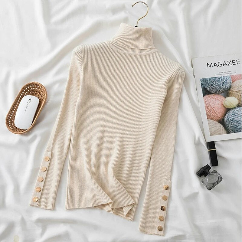 Jenna - Jersey de manga larga y cuello alto para mujer