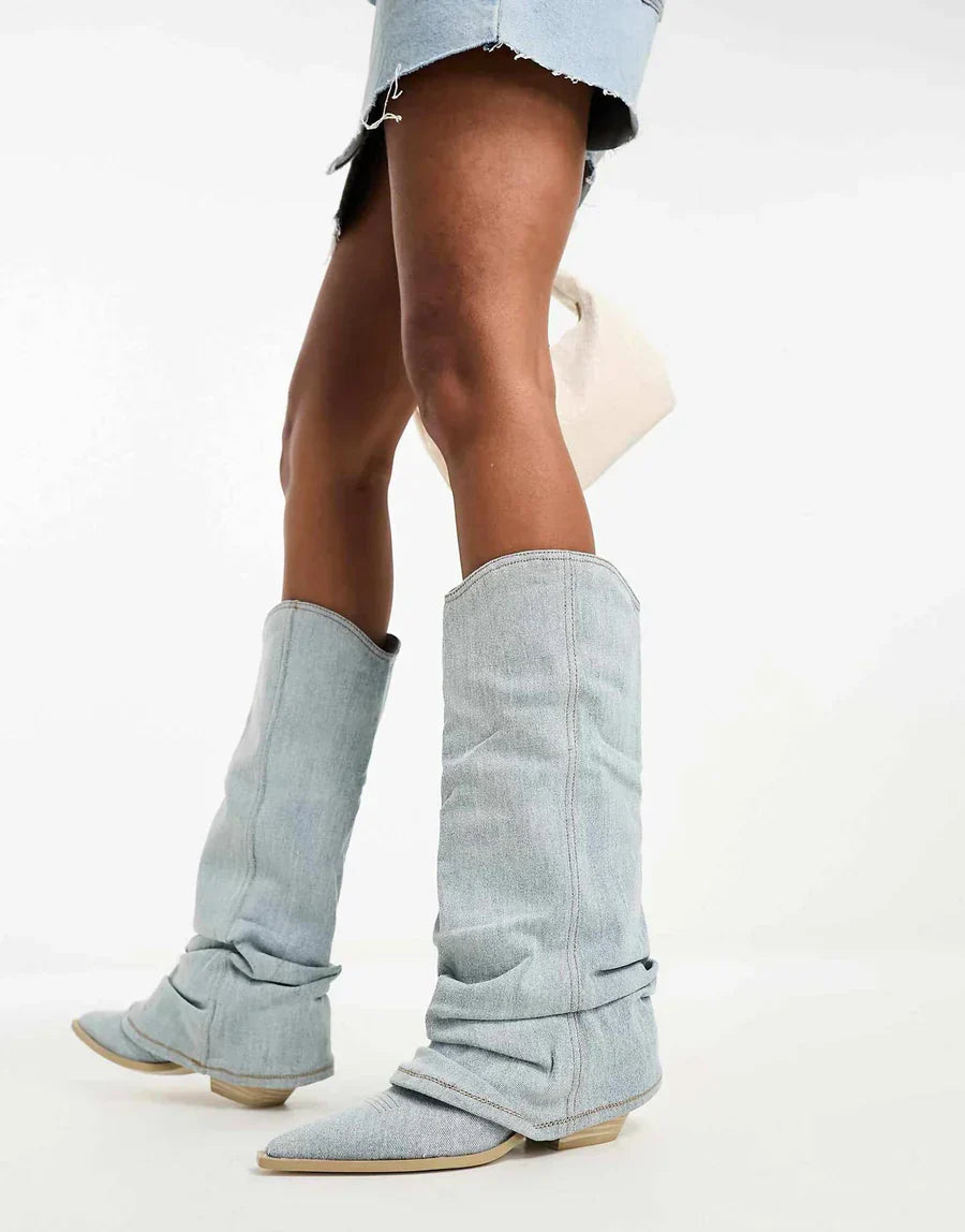 Zoe knee-high denim boots women - De moda y con estilo