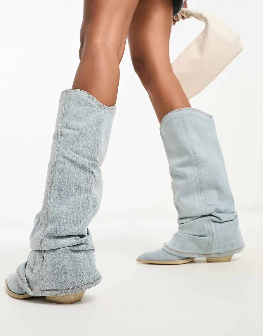 Zoe knee-high denim boots women - De moda y con estilo