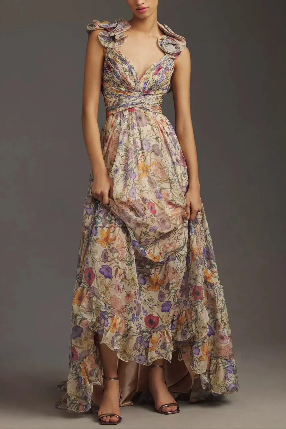 Julieta - Vestido Largo Plisado con Estampado Floral