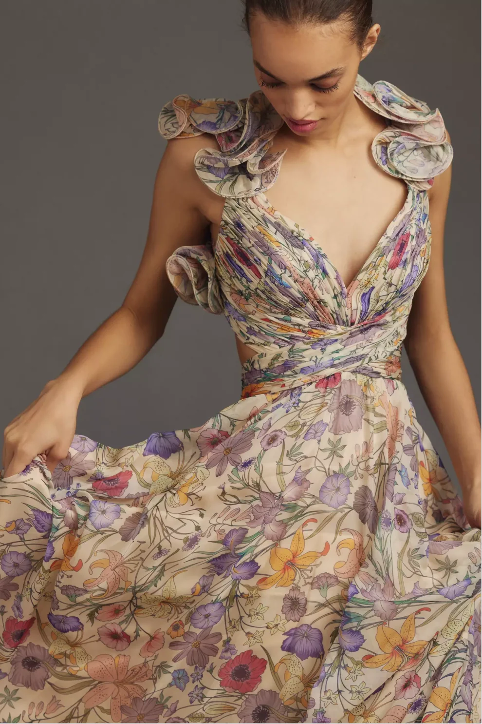Julieta - Vestido Largo Plisado con Estampado Floral