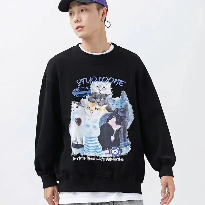 Arietty - Sudadera casual de algodón con motivo de gato