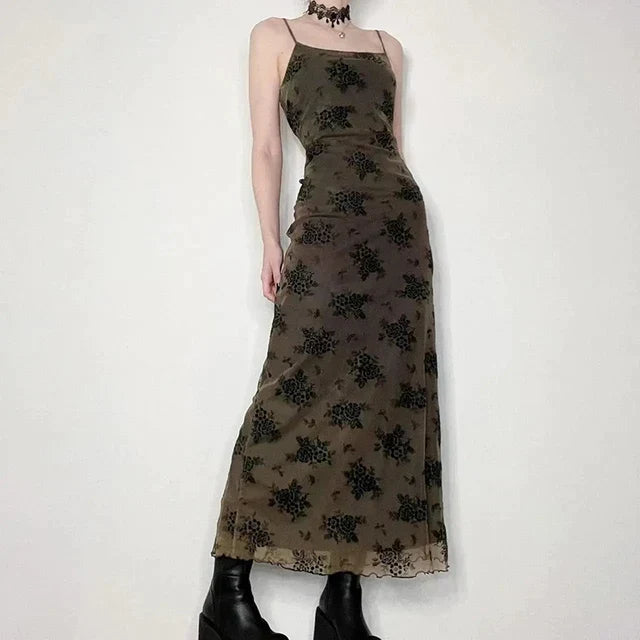 Verona - Vestido vintage de encaje floral con capa transparente