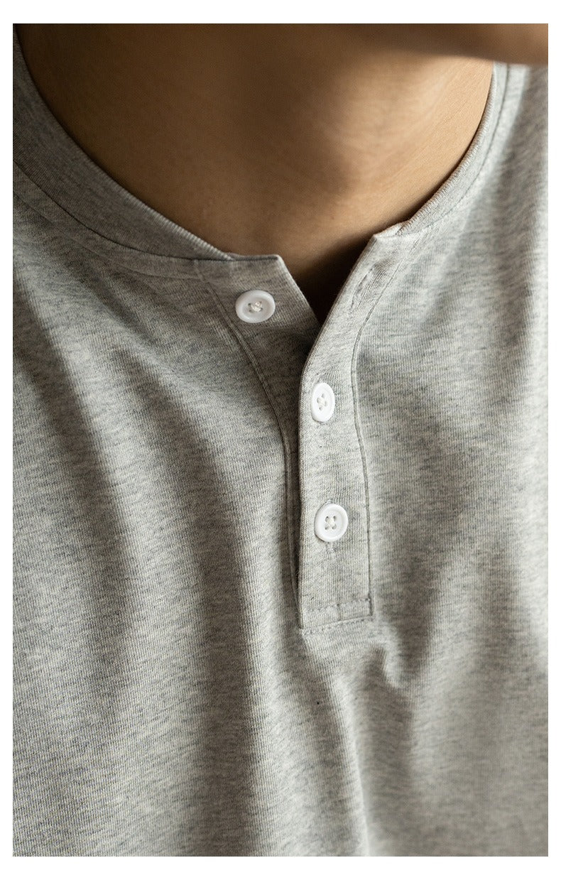 Camiseta hombre cuello mao algodón estilo casual - Damián