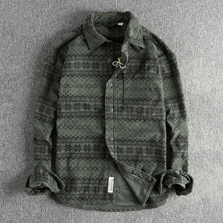 Camisa hombre pana estampado étnico manga larga - Mauro