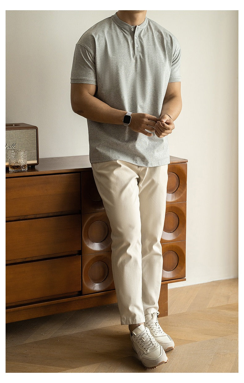 Camiseta hombre cuello mao algodón estilo casual - Damián