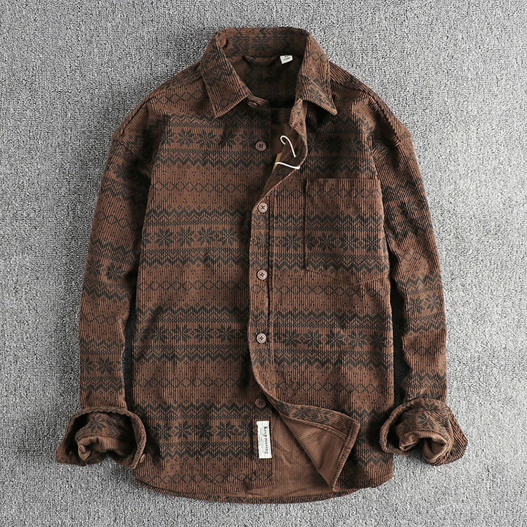 Camisa hombre pana estampado étnico manga larga - Mauro