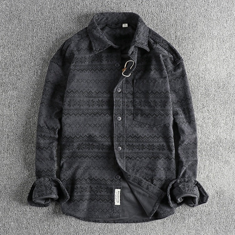 Camisa hombre pana estampado étnico manga larga - Mauro