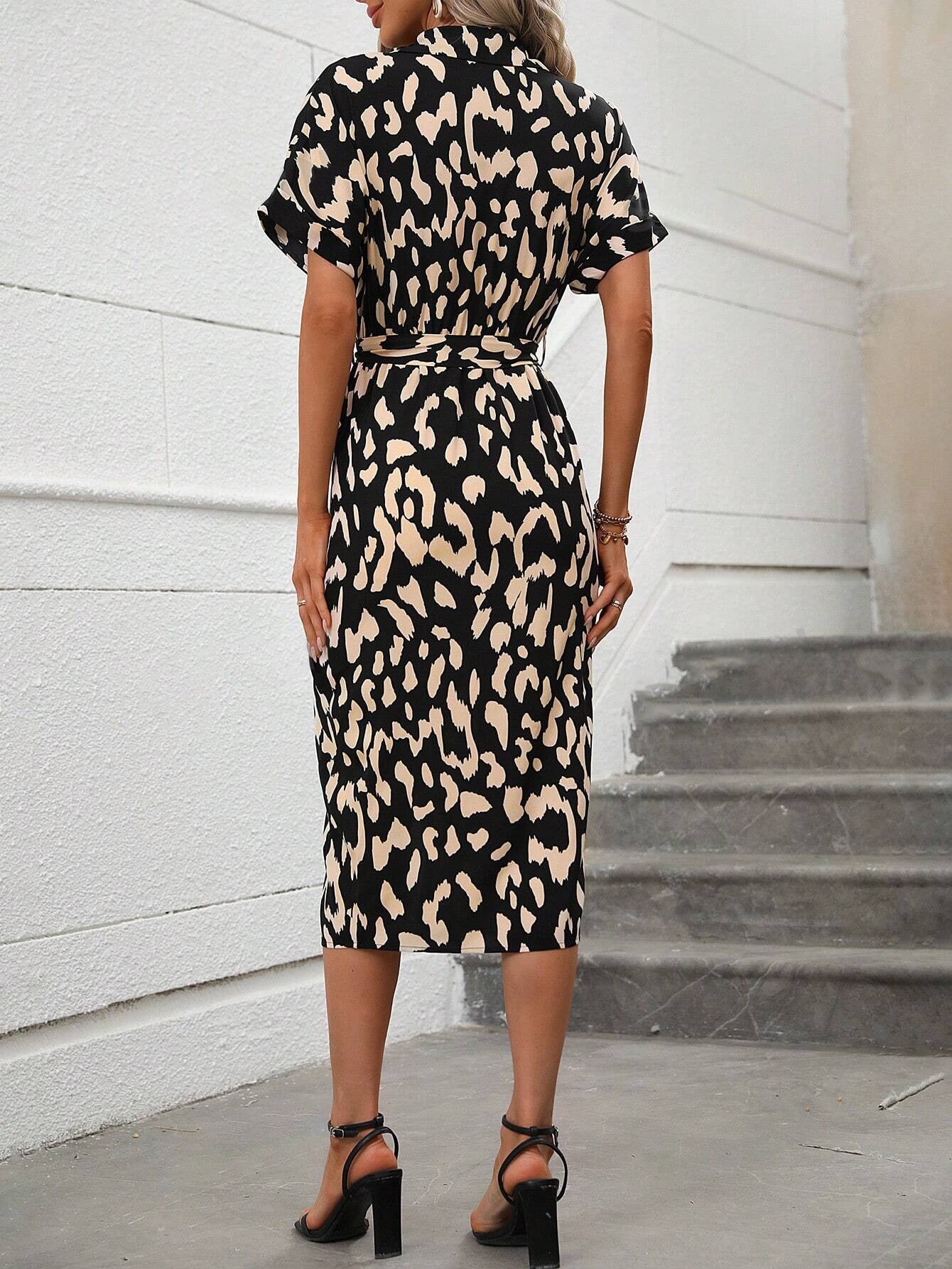 Vestido midi para mujer de estampado animal con abertura frontal - Julieta