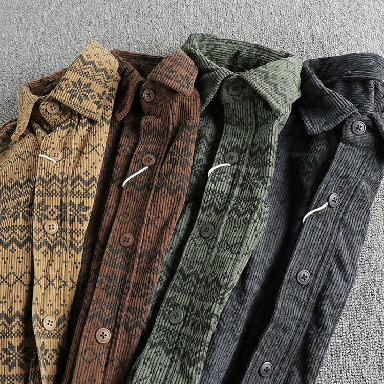 Camisa hombre pana estampado étnico manga larga - Mauro