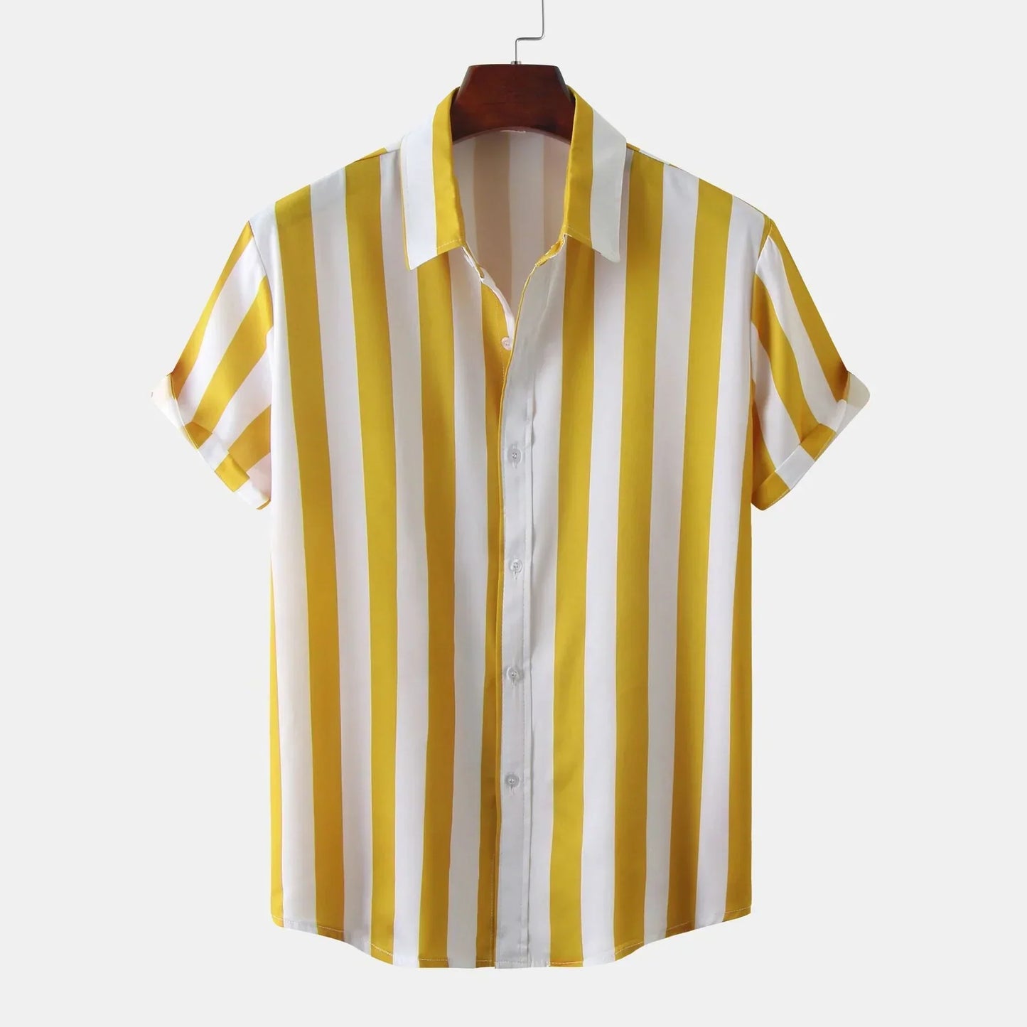 Camisa de hombre de manga corta con tapeta de botones - Rayas