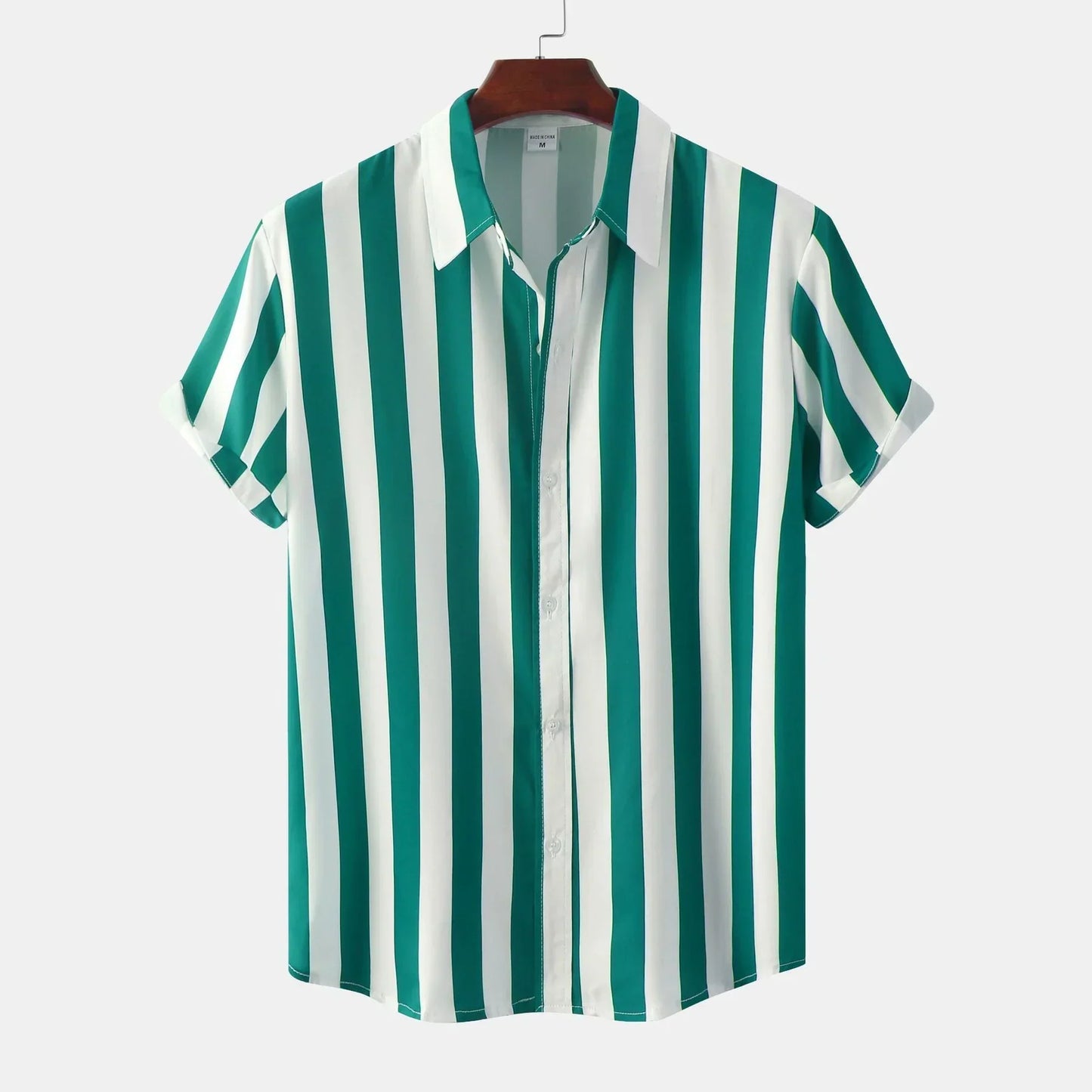 Camisa de hombre de manga corta con tapeta de botones - Rayas