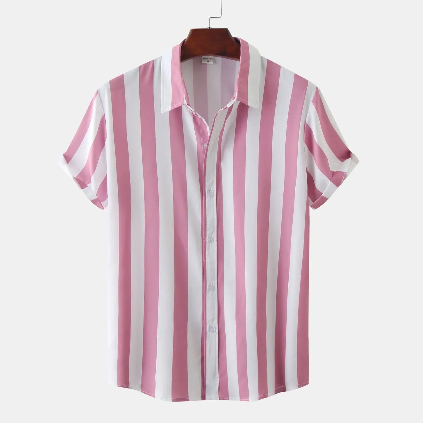 Camisa de hombre de manga corta con tapeta de botones - Rayas