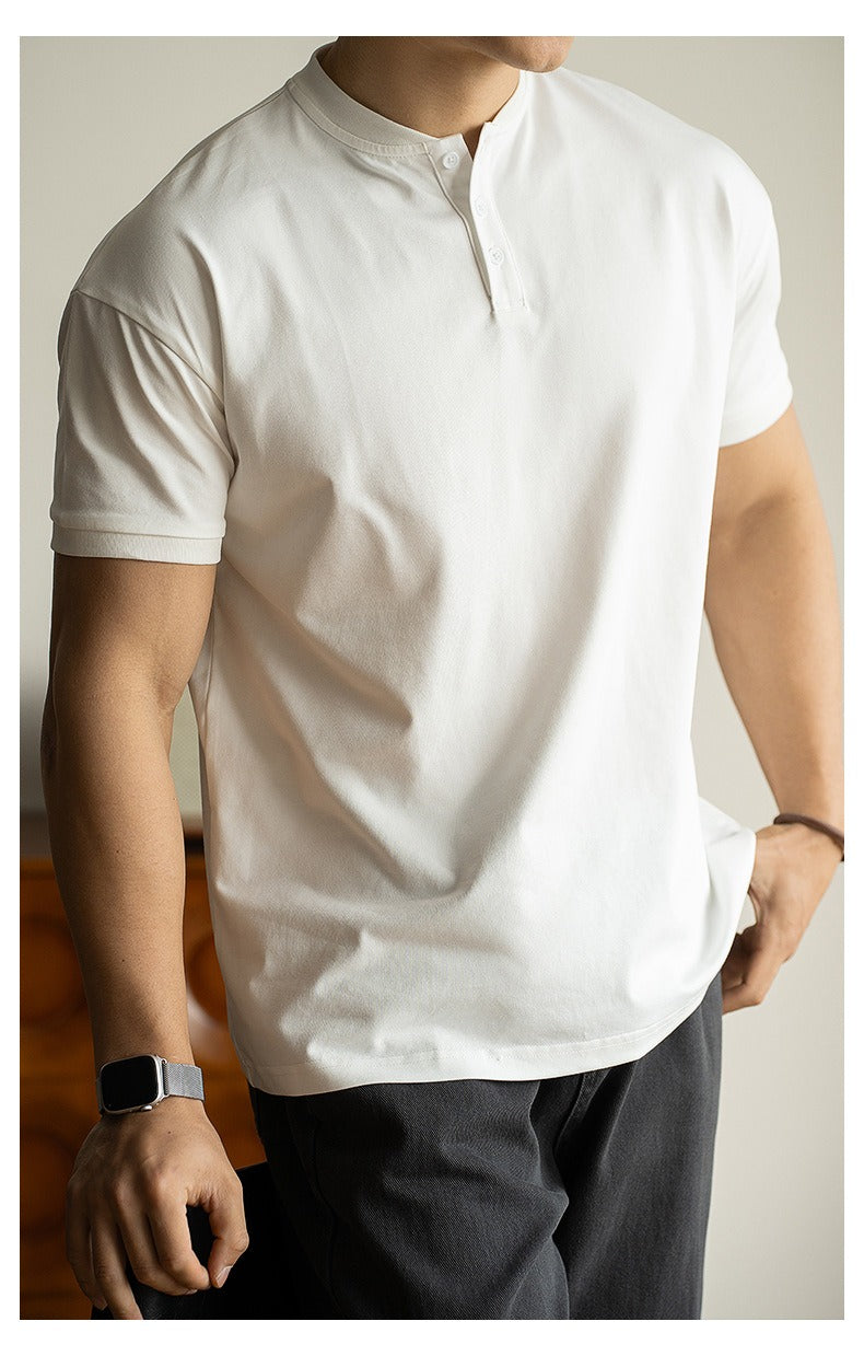 Camiseta hombre cuello mao algodón estilo casual - Damián