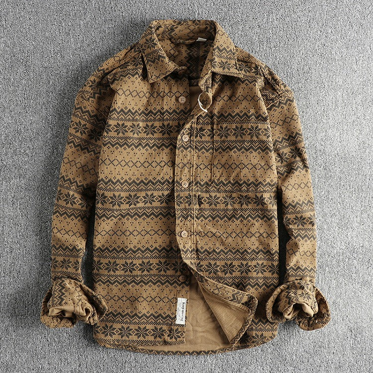 Camisa hombre pana estampado étnico manga larga - Mauro