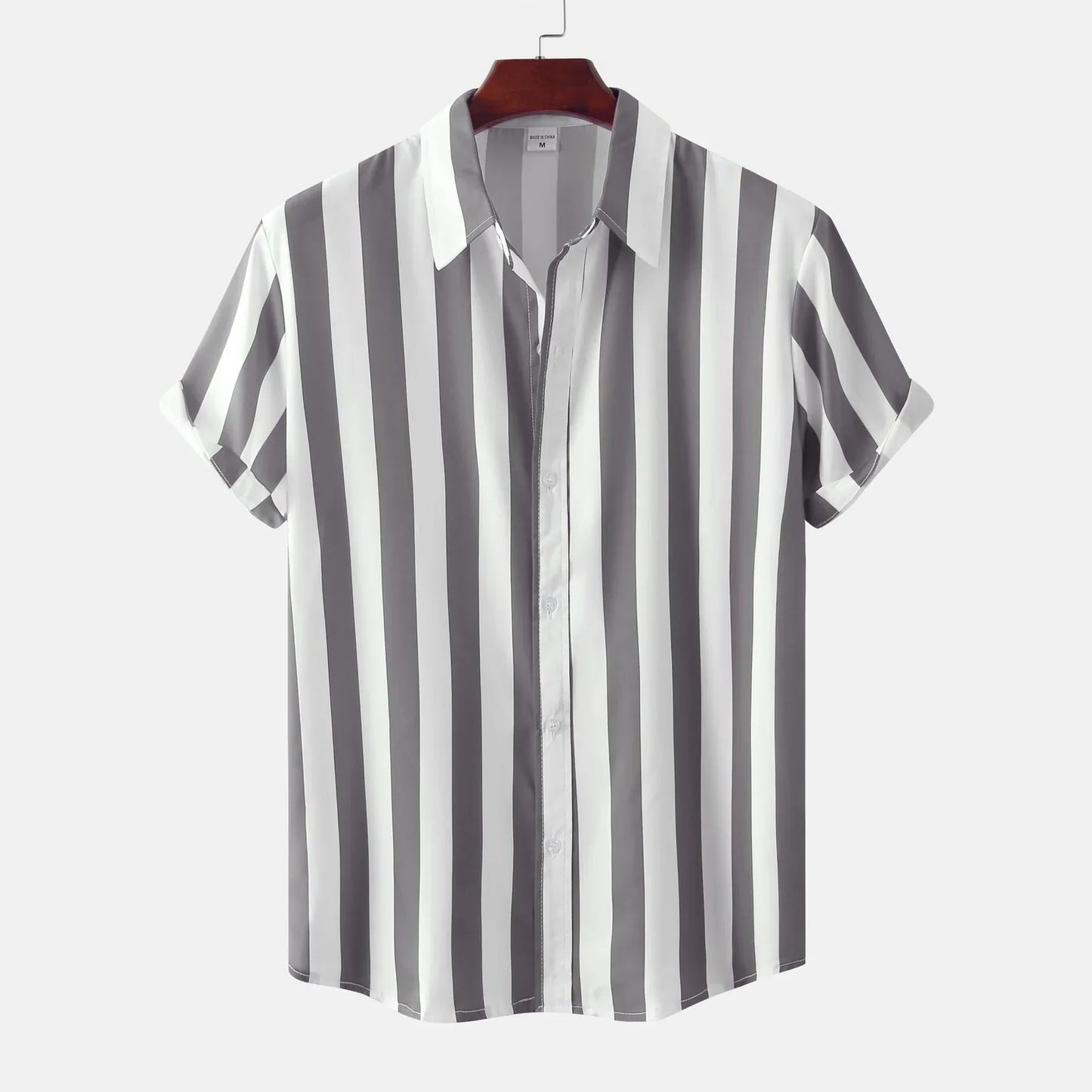 Camisa de hombre de manga corta con tapeta de botones - Rayas
